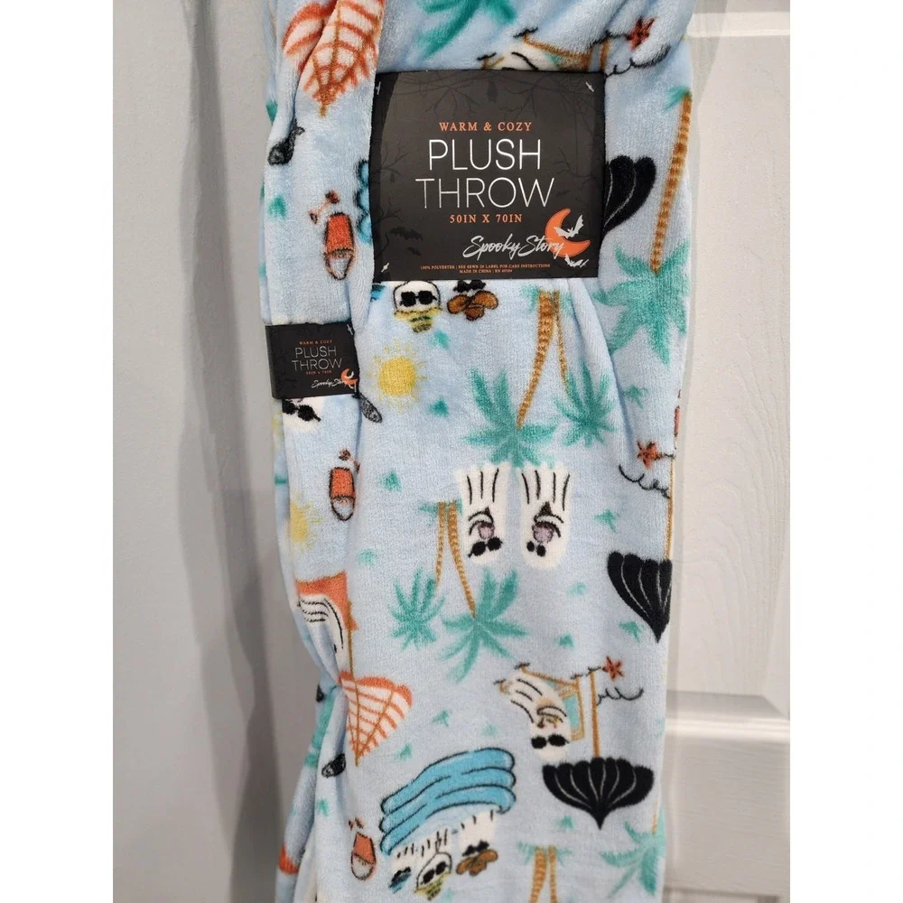 Summerween Halloween Beach Pool Ghost Soft Plush Throw Blanket